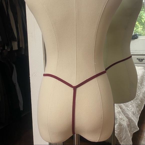 SHEIN | Satin Lace & Bows Babydoll Slip & G String Lingerie Maroon - Picture 5 of 14